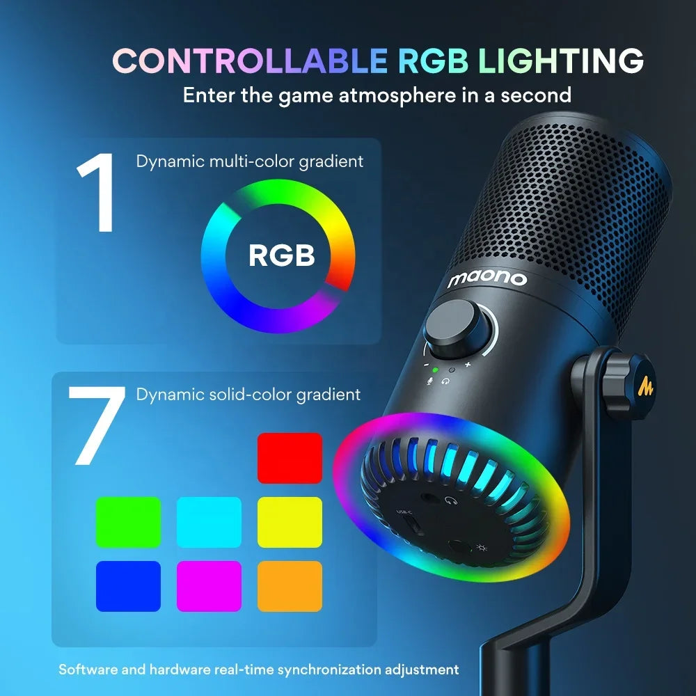 RGB Gaming Microphone Support Programming 3-in-1 Mic Knob Desktop USB Type C Dual Model Condenser Gaming Microphones